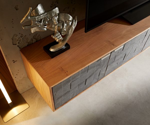 TV stolek Teele 220 cm přírodní akácie břidlice 4 dvířka závěsné - Image 4