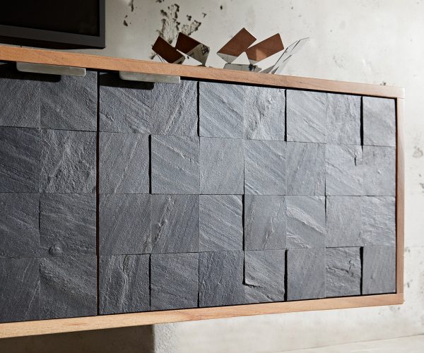 TV stolek Teele 220 cm přírodní akácie břidlice 4 dvířka závěsné - Image 5