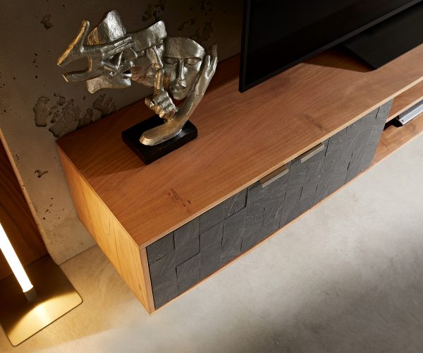 TV stolek Teele 240 cm přírodní akácie břidlice 4 dvířka závěsné - Image 4
