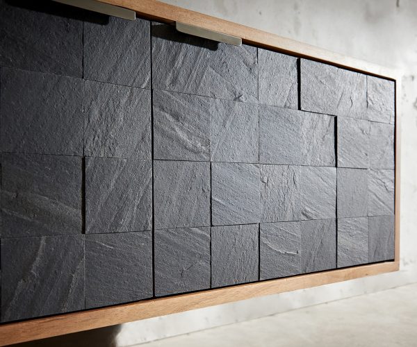TV stolek Teele 240 cm přírodní akácie břidlice 4 dvířka závěsné - Image 5