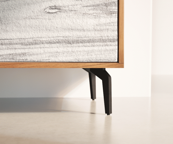 TV stolek Kleo 220 cm přírodní akácie 4 dvířka šikmá podnož černý kov - Image 8