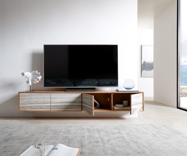 TV stolek Kleo 200 cm přírodní akácie 4 dvířka závěsné - Image 4