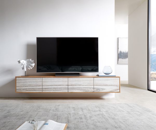 TV stolek Kleo 200 cm přírodní akácie 4 dvířka závěsné - Image 2
