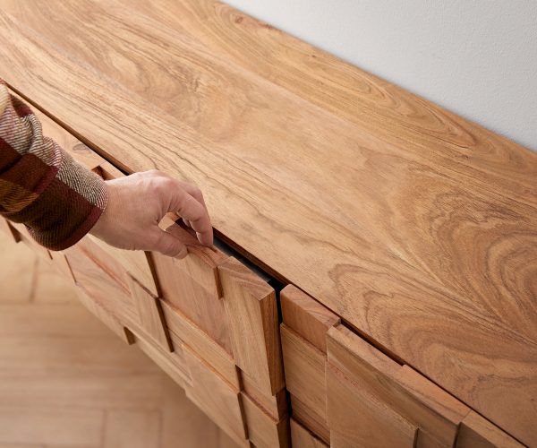 TV stolek Puzzle 220 cm přírodní akácie 4 dvířka závěsné - Image 4