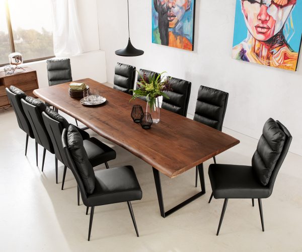 Jídelní stůl Edge 300x100 XL akácie hnědá kovová šikmá podnož - Image 6