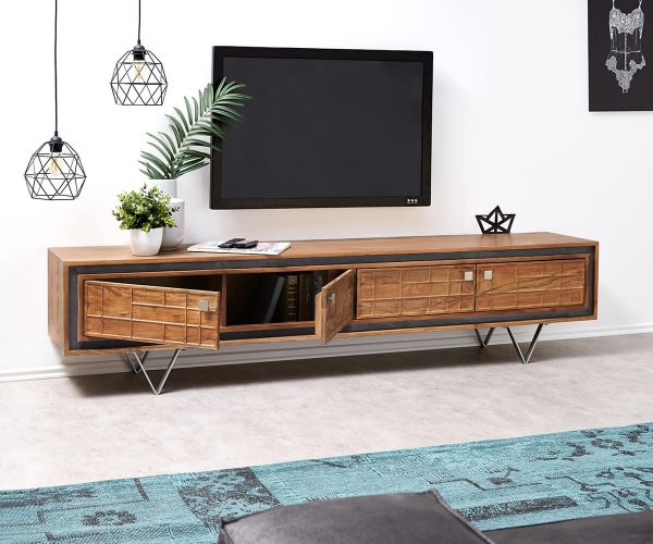 TV stolek Stonegrace 200 cm přírodní akácie 3D 4 dvířka - Image 4