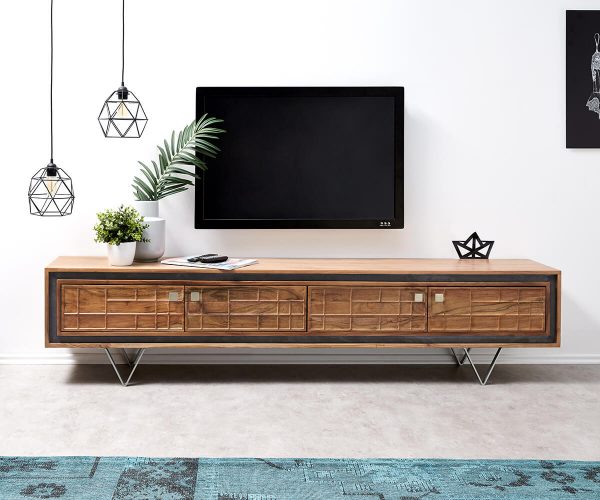 TV stolek Stonegrace 200 cm přírodní akácie 3D 4 dvířka - Image 2