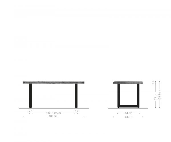 Jídelní stůl Edge 180x90 XL akácie platina nerezová ocel široká podnož - Image 7