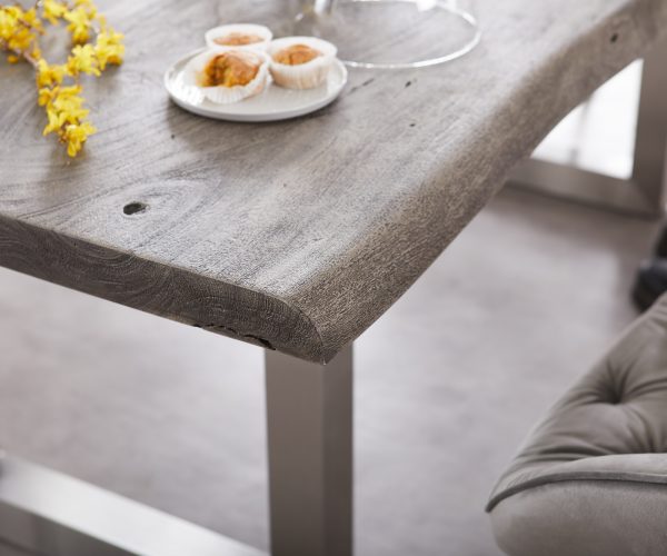 Jídelní stůl Edge 180x90 XL akácie platina nerezová ocel široká podnož - Image 5