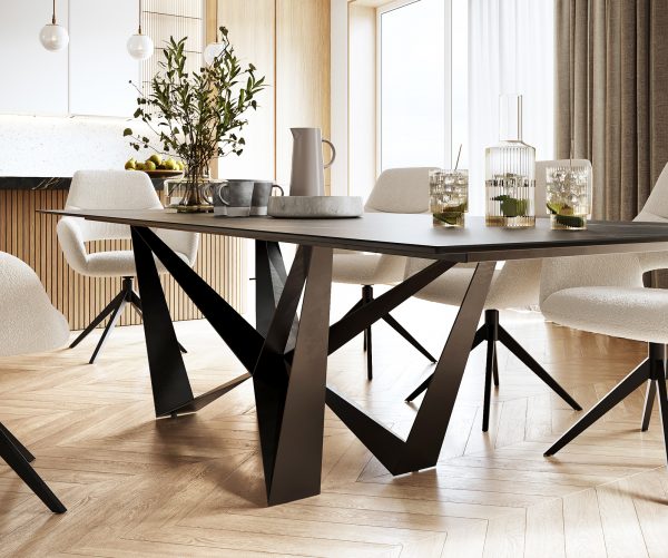 Jídelní stůl Edge 300x100cm Laminam® keramika hnědá podnož plochá ocel černá - Image 5