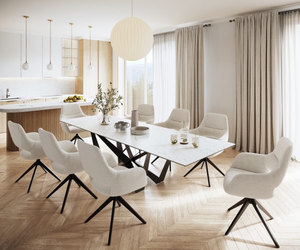 Jídelní stůl Edge 300x100cm Laminam® keramika bílá podnož plochá ocel černá - Image 7