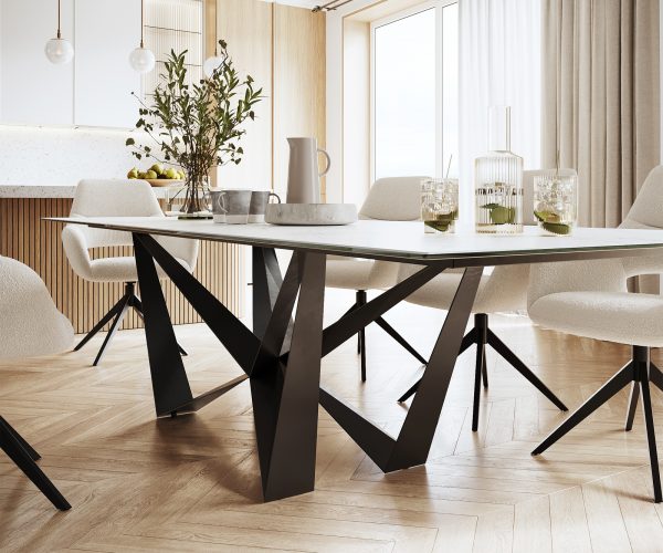 Jídelní stůl Edge 300x100cm Laminam® keramika bílá podnož plochá ocel černá - Image 6