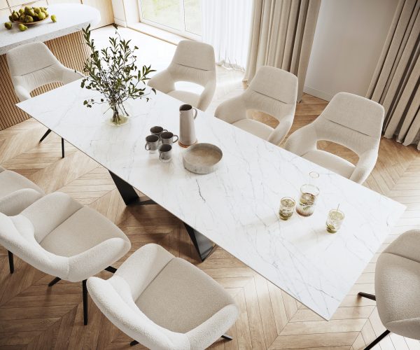 Jídelní stůl Edge 300x100cm Laminam® keramika bílá podnož plochá ocel černá - Image 4