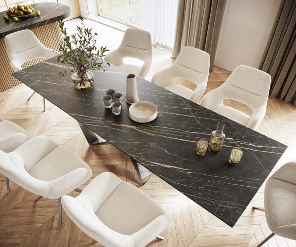 Jídelní stůl Edge 300x100cm Laminam® keramika hnědá střední podnož plochá ocel stříbrná - Image 4