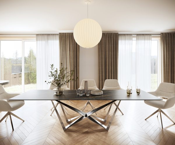 Jídelní stůl Edge 300x100cm Laminam® keramika hnědá střední podnož plochá ocel stříbrná - Image 2