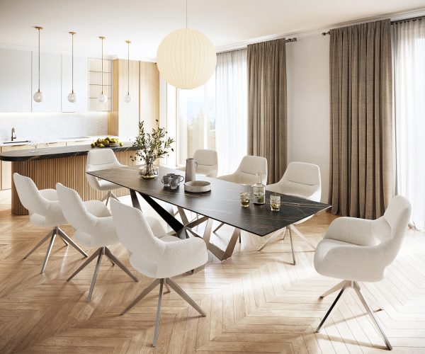 Jídelní stůl Edge 300x100cm Laminam® keramika hnědá střední podnož plochá ocel stříbrná - Image 6