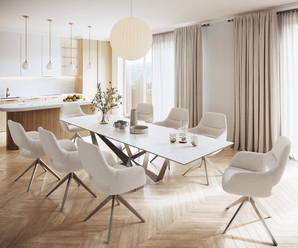 Jídelní stůl Edge 300x100cm Laminam® keramika bílá podnož plochá ocel stříbrná - Image 7