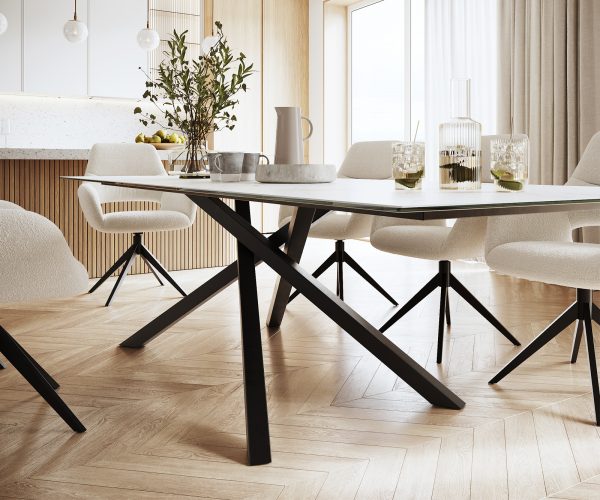 Jídelní stůl Edge 300x100cm Laminam® keramika bílá křížová podnož černá - Image 6