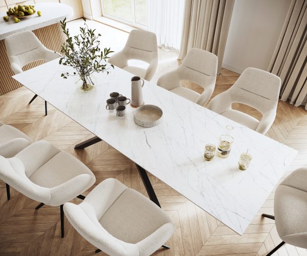 Jídelní stůl Edge 300x100cm Laminam® keramika bílá křížová podnož černá - Image 4