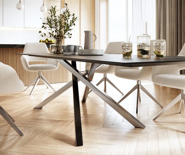 Jídelní stůl Edge 300x100cm Laminam® keramika hnědá křížová podnož stříbrná - Image 5