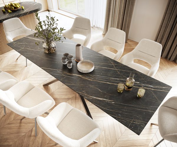 Jídelní stůl Edge 300x100cm Laminam® keramika hnědá křížová podnož stříbrná - Image 4