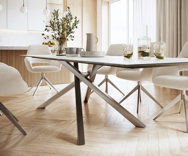 Jídelní stůl Edge 300x100cm Laminam® keramika bílá podnož křížová stříbrná - Image 6