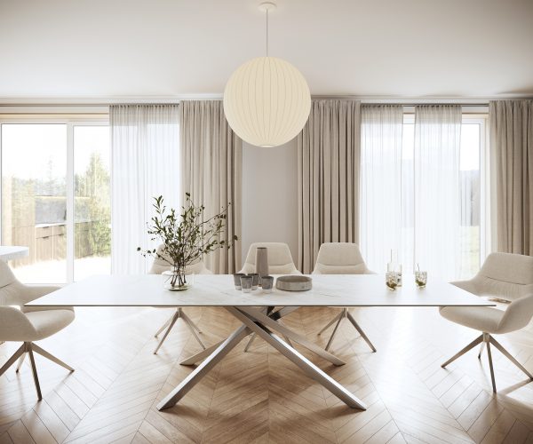 Jídelní stůl Edge 300x100cm Laminam® keramika bílá podnož křížová stříbrná - Image 2