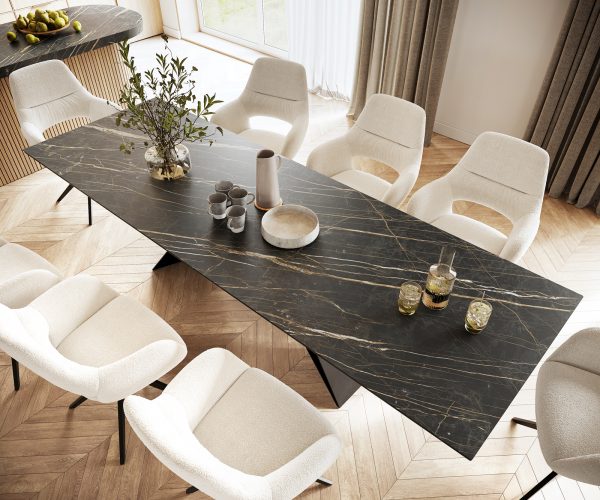 Jídelní stůl Edge 300x100cm Laminam® keramika hnědá podnož ve tvaru "V" černá - Image 4