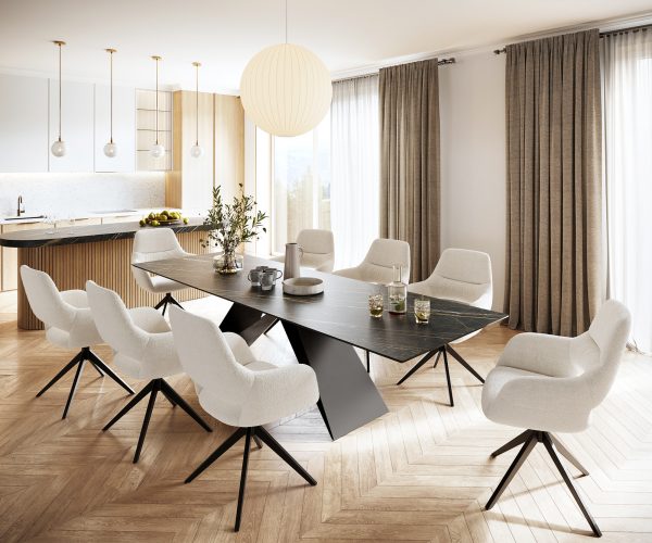 Jídelní stůl Edge 300x100cm Laminam® keramika hnědá podnož ve tvaru "V" černá - Image 6