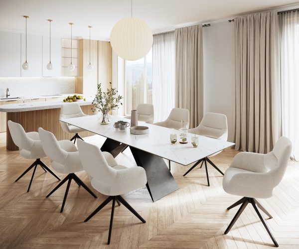 Jídelní stůl Edge 300x100cm Laminam® keramika bílá podnož ve tvaru "V" černá - Image 7