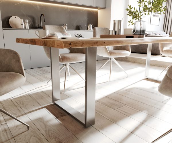 Jídelní stůl Edge 240x100cm akácie přírodní nerezová ocel úzká - Image 5