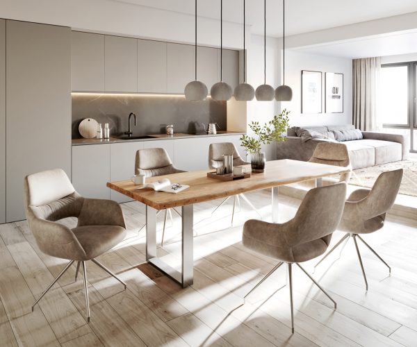 Jídelní stůl Edge 240x100cm akácie přírodní nerezová ocel úzká - Image 6