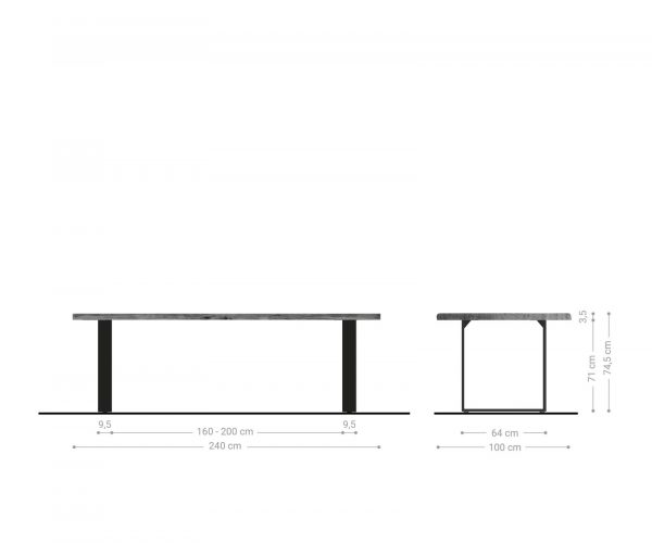 Jídelní stůl Edge 240x100cm akácie přírodní nerezová ocel úzká - Image 7