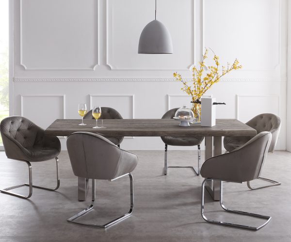 Jídelní stůl Edge 220x100cm XL akácie platina nerezová ocel široká - Image 2