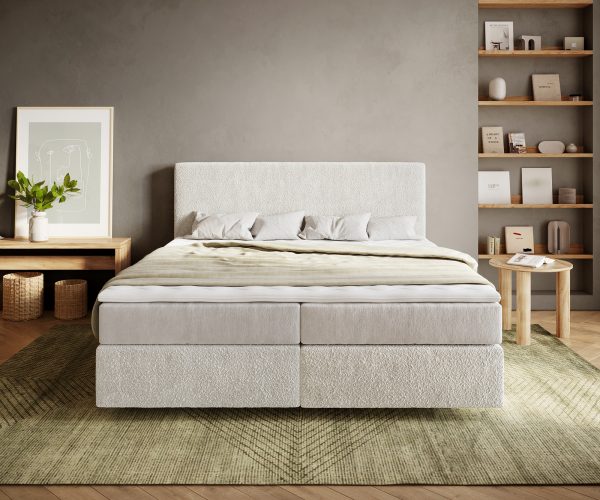 Boxspring postel Dream-Well bouclé krémovo-bílá 180x200 cm s taštičkovou pružinovou matrací a visco topperem - Image 2