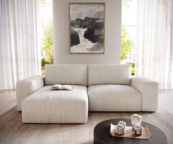 Rohová pohovka Lanzo D 260x160 cm bouclé krémovo-bílá variabilní lenoška - Image 2