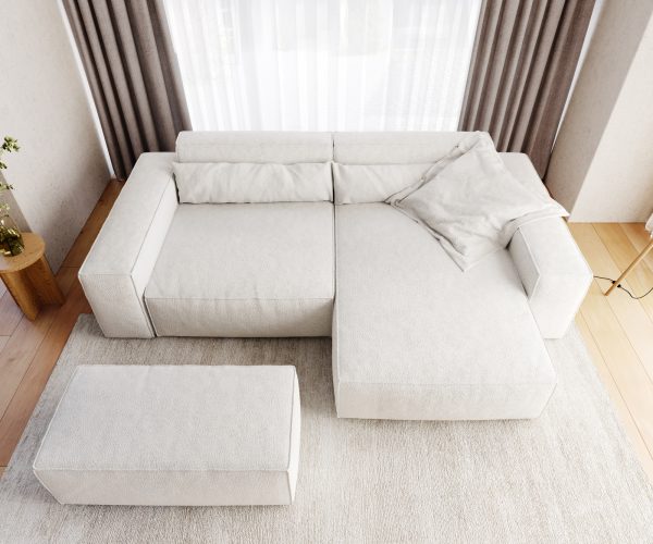 Rohová pohovka Sirpio XL 270x175 cm bouclé krémovo-bílá variabilní lenoška s taburetem - Image 6