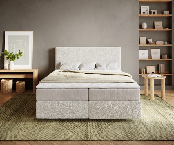 Boxspring postel Dream-Well 160x200 cm bouclé krémově bílá s taštičkovou pružinovou matrací a visco topperem - Image 2