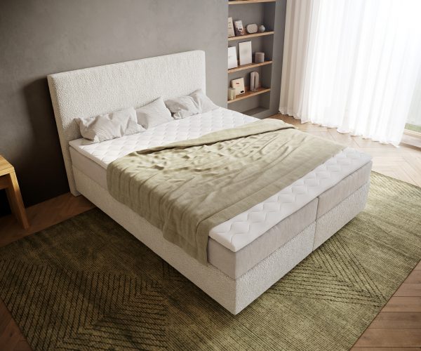 Boxspring postel Dream-Well 160x200 cm bouclé krémově bílá s taštičkovou pružinovou matrací a visco topperem - Image 4