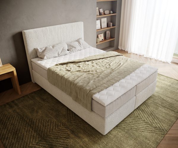 Boxspring postel Dream-Well 140x200 cm bouclé krémově bílá s taštičkovou pružinovou matrací a visco topperem - Image 4