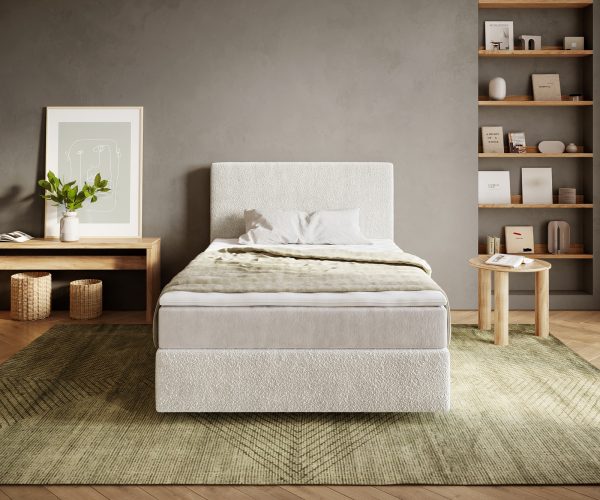 Boxspring postel Dream-Well 120x200 cm bouclé krémově bílá s taštičkovou pružinovou matrací a visco topperem - Image 2