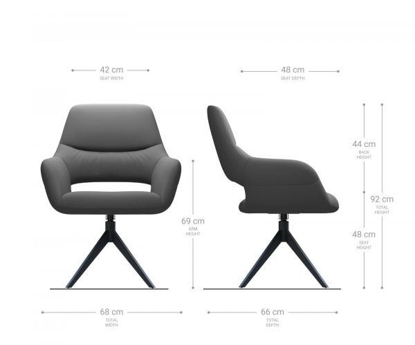 Otočná židle Yago-Flex s područkami křížová podnož široká nerezová ocel strukturovaná tkanina světle šedá 360° - Image 6