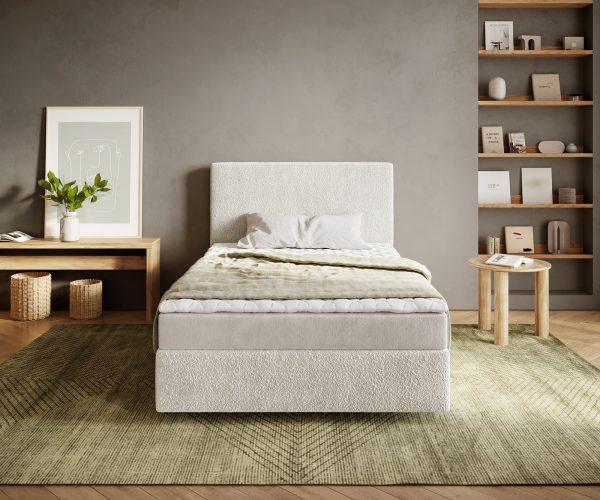 Boxspring postel Dream-Well 120x200 cm bouclé krémově bílá s matrací a topperem - Image 2