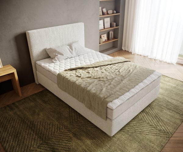 Boxspring postel Dream-Well 120x200 cm bouclé krémově bílá s matrací a topperem - Image 4