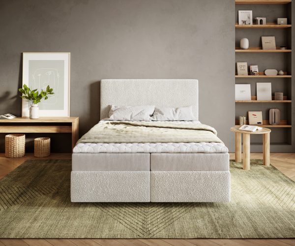 Boxspring postel Dream-Well 140x200 cm bouclé smetanovo-bílá s matrací a topperem - Image 2