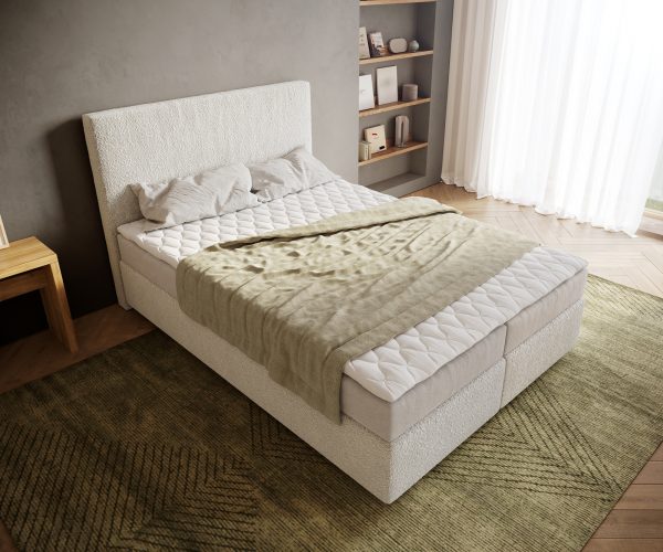 Boxspring postel Dream-Well 140x200 cm bouclé smetanovo-bílá s matrací a topperem - Image 4