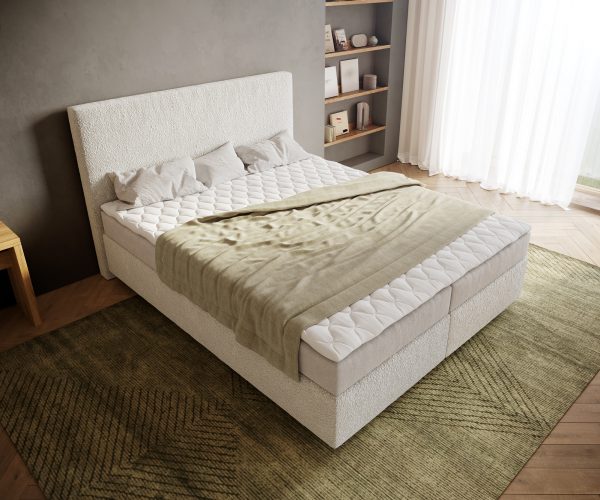 Boxspring postel Dream-Well 160x200 cm bouclé smetanovo-bílá s matrací a topperem - Image 4