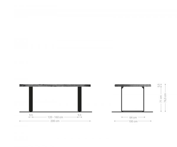 Jídelní stůl Edge 200x100 XL akácie přírodní nerezová ocel úzká podnož - Image 8