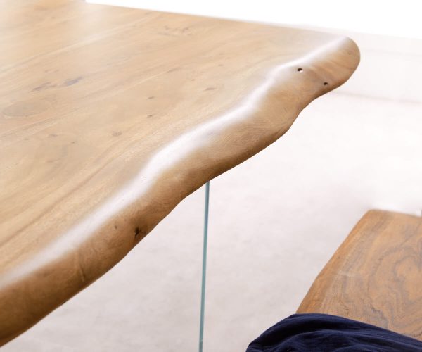 Jídelní stůl Edge 200x100 cm XL přírodní akácie skleněná podnož - Image 6