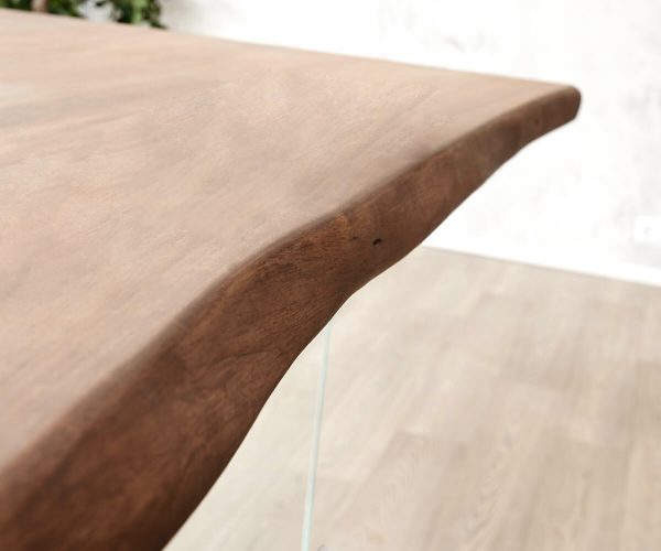 Jídelní stůl Edge 200x100 cm XL akácie hnědá skleněná podnož - Image 6